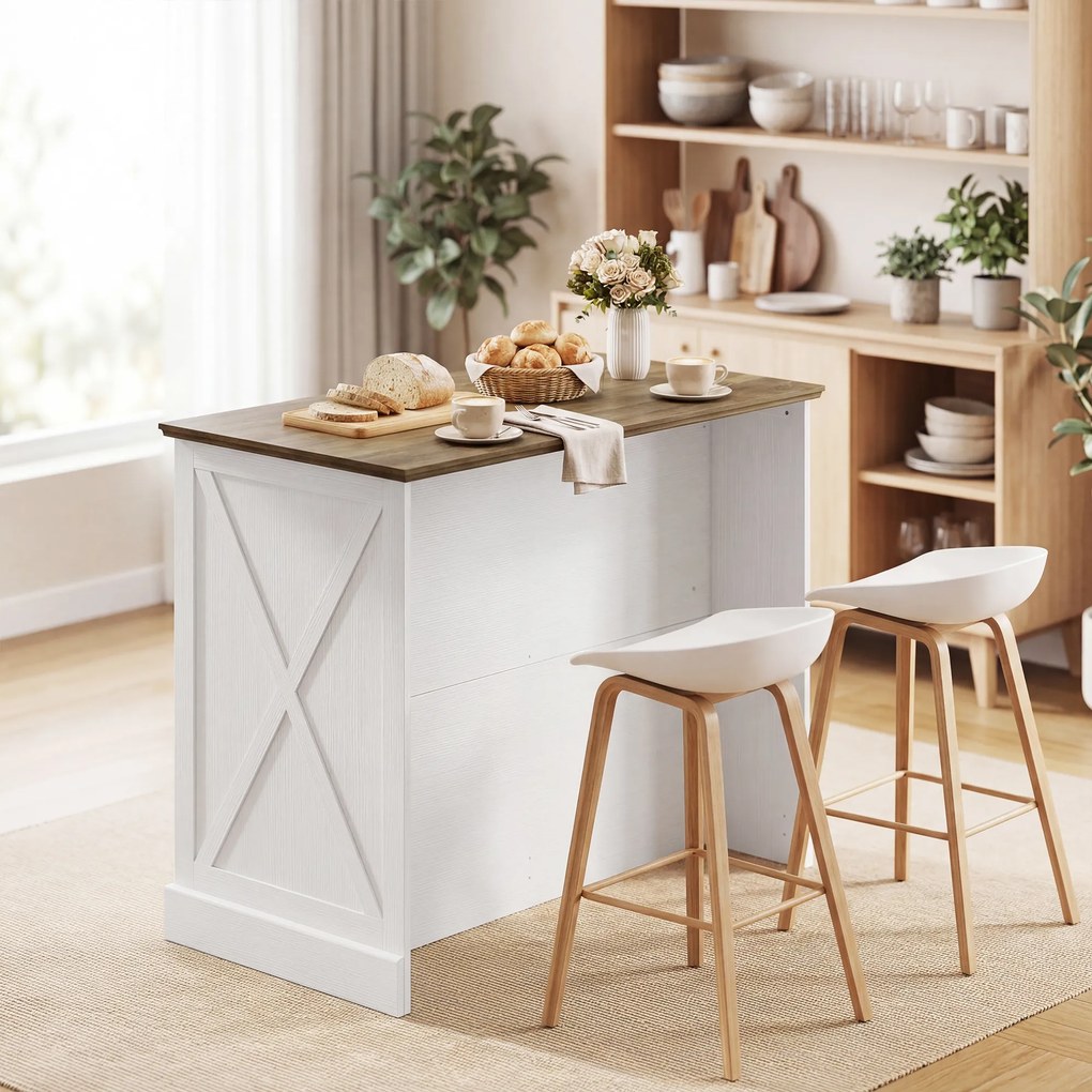 HOMCOM Insulă centrală de bucătărie, bufet de bucătărie, mobilier de depozitare cu 2 sertare, 2 uși culisante, poliță reglabilă, alb | Aosom Romania