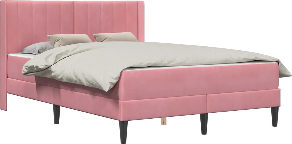 vidaXL Cadru de pat cu saltea Roz 160 x 200 cm Catifea