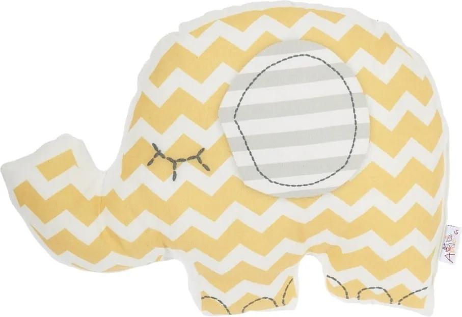 Pernă din amestec de bumbac pentru copii Apolena Pillow Toy Elephant, 34 x 24 cm, galben