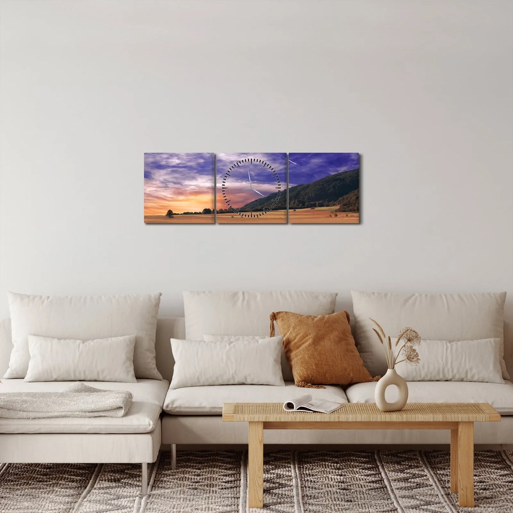 Tablou cu lunca cu lavandă (cu ceas) (90x30 cm)