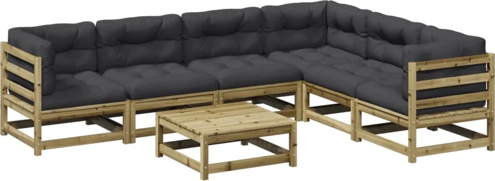vidaXL Set canapele grădină cu perne, 7 piese, lemn de pin tratat