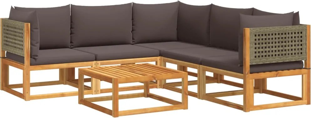 vidaXL Set canapele de grădină cu 6 piese și perne, lemn de salcâm și ratan