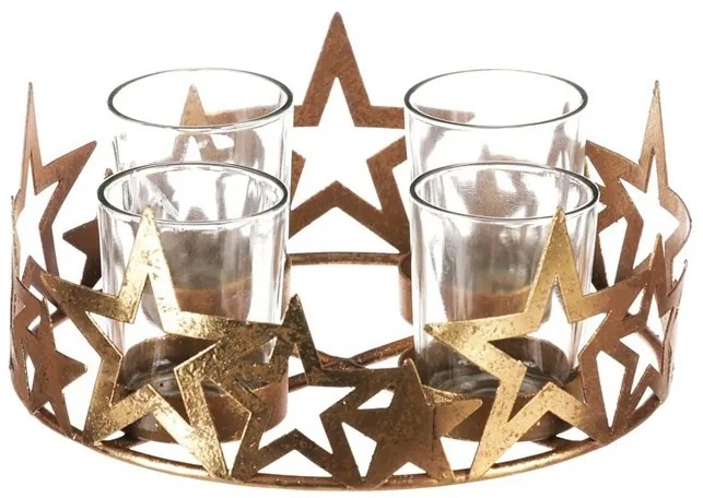 Sfeșnic de Advent cu sticlă Stea, metal, auriu, 18x 18 x 8 cm