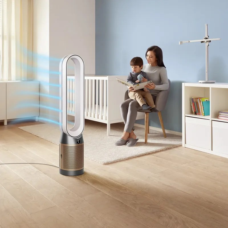 Purificator si racitor de aer Dyson Cool Formaldehyde™ TP09, 40W, 40 m², 10 viteze, Oscilatie, HEPA, Wi-Fi, LCD, Control vocal, Alb/Auriu