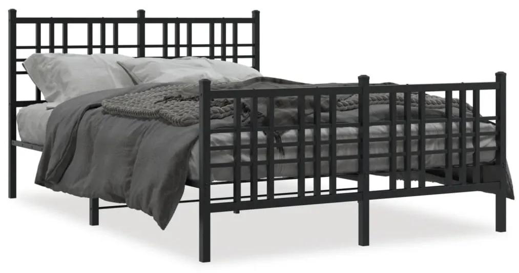 376341 vidaXL Cadru pat metalic cu tăblie de cap/picioare, negru, 137x190 cm