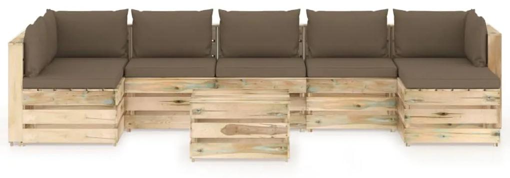 Set mobilier de gradina cu perne, 8 piese, lemn verde tratat Taupe in rjava, 8