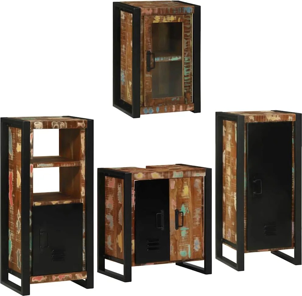 vidaXL Set de mobilier pentru baie cu raft 4 pcs Lemn recuperat solid