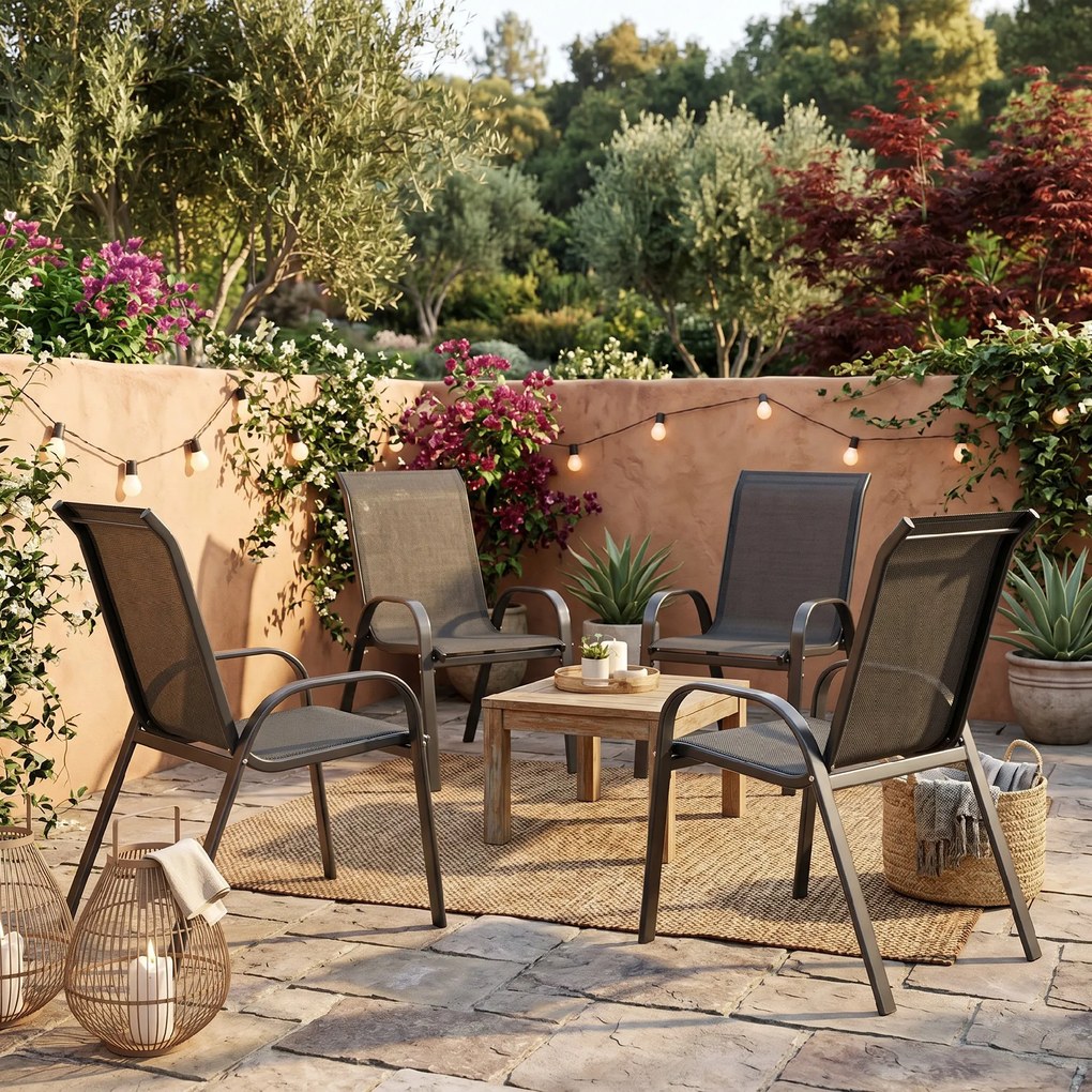 Outsunny Set Mobilier de Grădină din 3 Piese cu Scaune Suprapozabile și Masă din Sticlă, 54x71x93 cm, Gri Închis | Aosom Romania