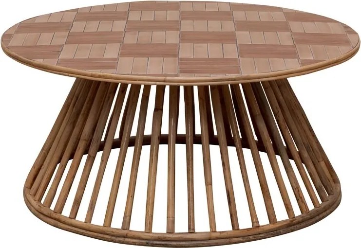 Masuta de cafea din rattan si blat ceramic roz, "Chandra"