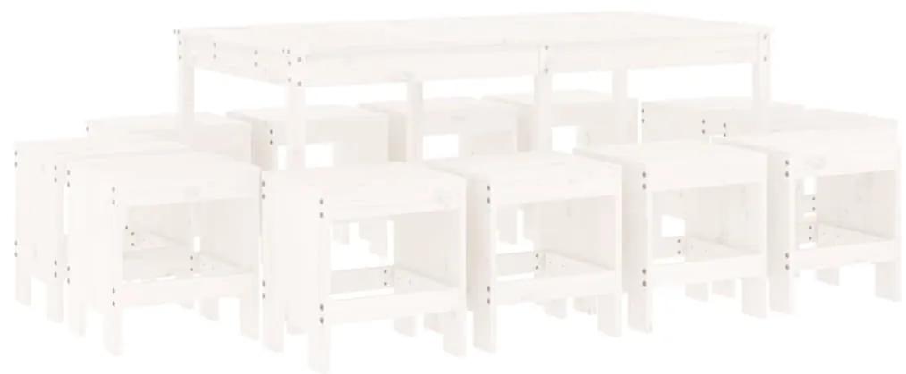 3157722 vidaXL Set mobilier de grădină, 13 piese, alb, lemn masiv de pin