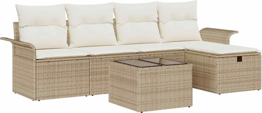 vidaXL Set de canapele pentru grădină cu pernă 6 pcs Bej Rattan poli