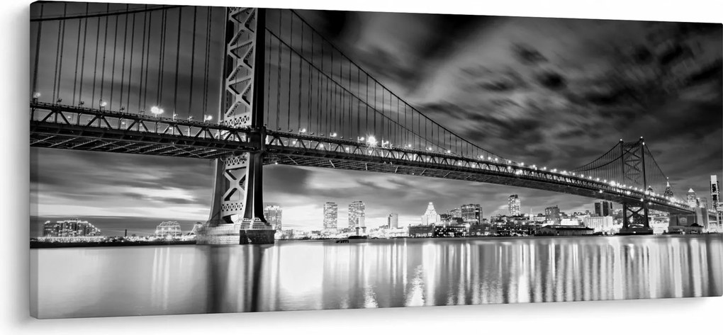 Tablou - Podul Benjamin Franklin, Philadelphia, alb-negru (120x50 cm)