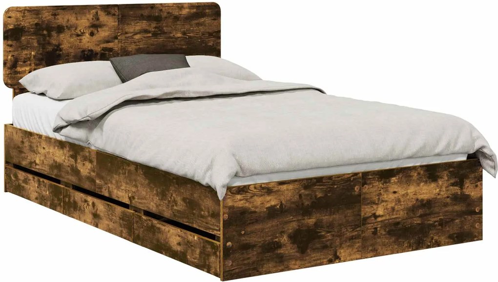 vidaXL Cadru de pat Stejar Afumat 120 x 190 cm Lemn prelucrat