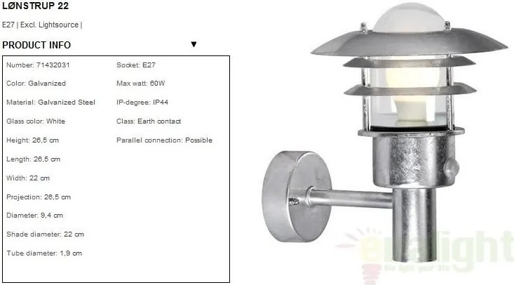 Aplica de perete exterior cu senzor IP44 Lonstrup 22 GS 71432031NL