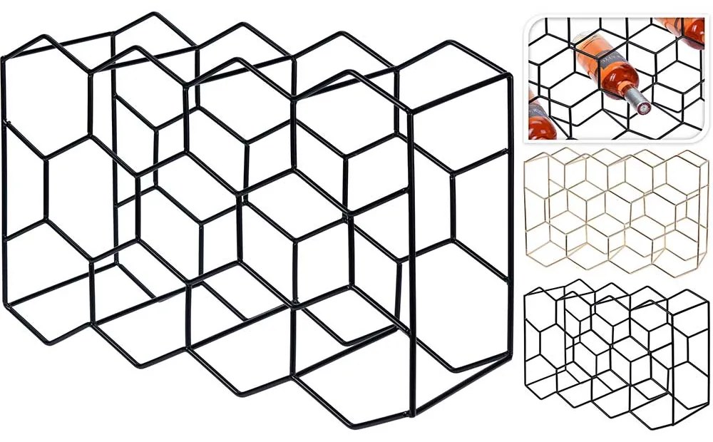 SUPORT 11 STICLE VIN, METAL, DISPONIBIL IN 2 CULORI: AURIU, NEGRU, 44.5X15X29.5 CM