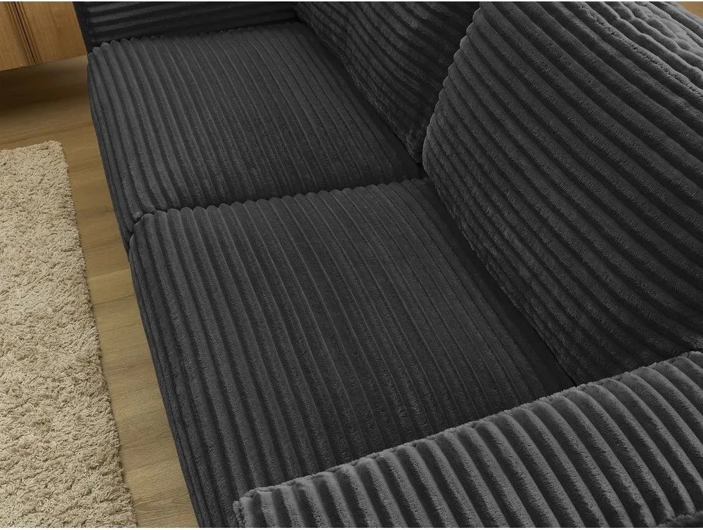 Canapea neagră pentru dormitul zilnic/extensibilă cu tapițerie din catifea reiată 240 cm Hugo – Bobochic Paris