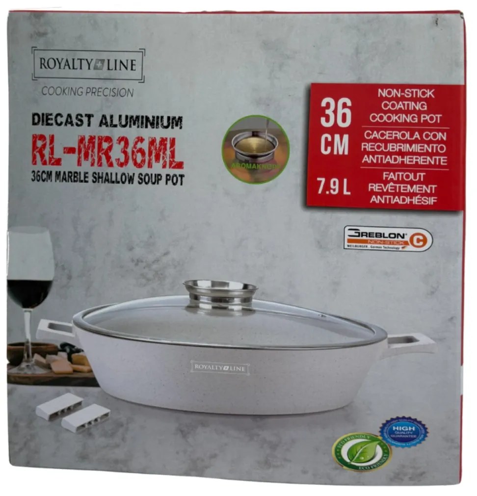 Cratita marmorata cu capac 36 CM RL-MR36ML Royalty Line - crem