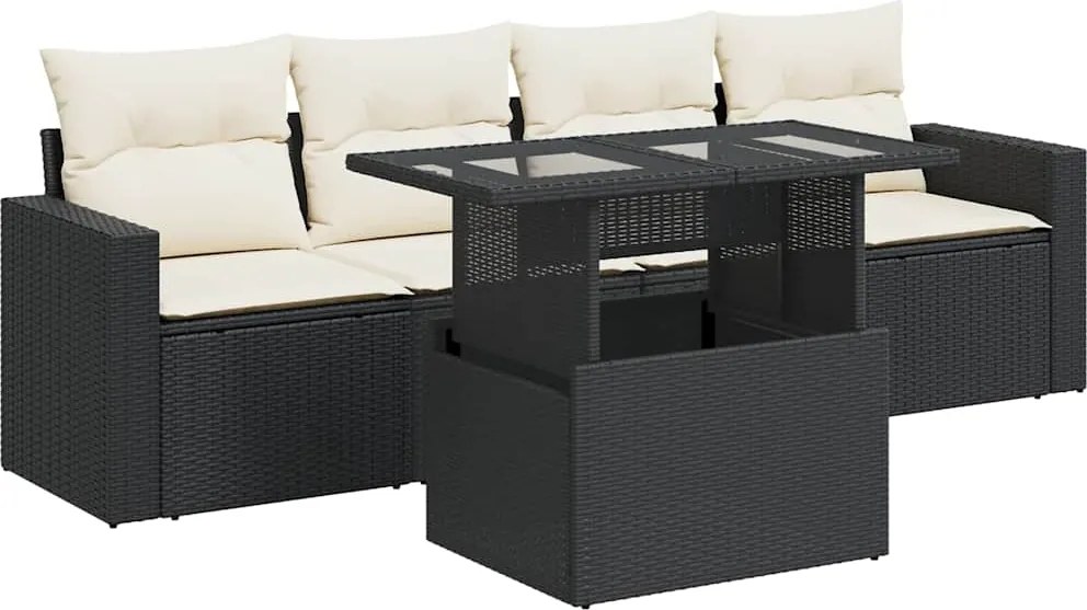 vidaXL Set mobilier de grădină cu perne, 5 piese, negru, poliratan