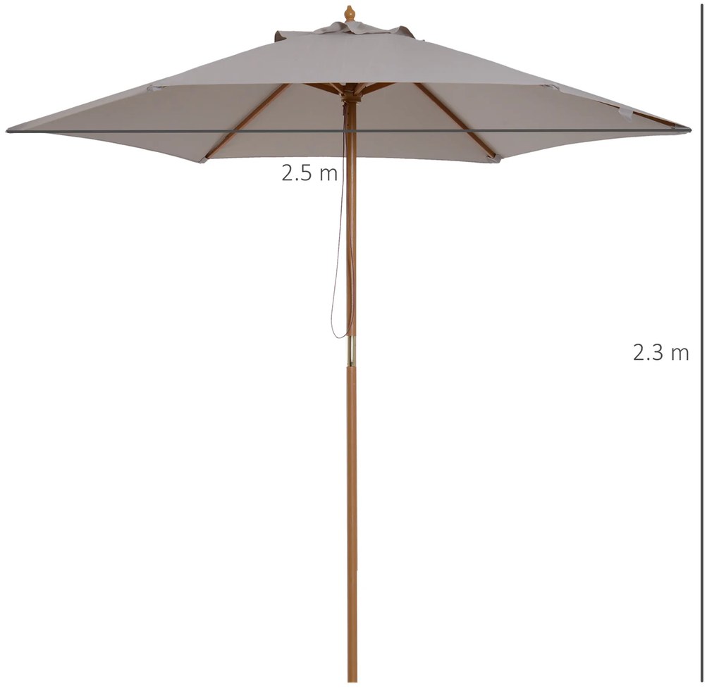 Outsunny Umbrelă de Grădină 2.5x2.3m Parasolar cu 6 Nervuri din Lemn și Poliester Crem | Aosom Romania