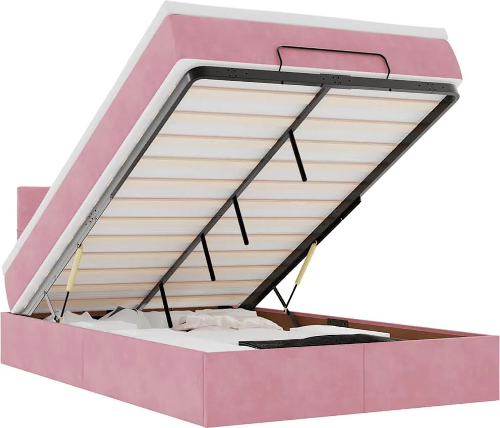 vidaXL Cadru de pat otoman cu saltea, catifea roz 120x200cm