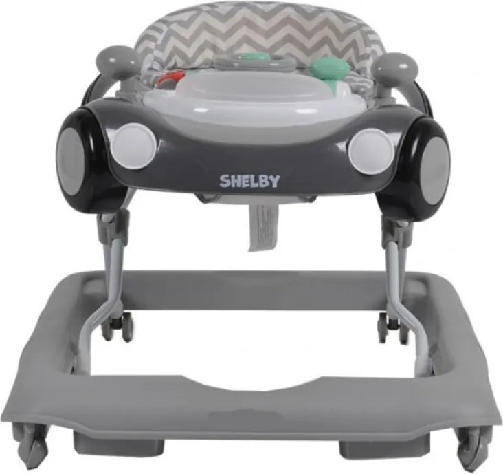 Premergator Reglabil in 3 Trepte NOVOKIDS™ Shelby Mini Car , Roti silentioase, Pliabil, 8 Roti, Cu Melodii si volan, Model Masinuta, Gri
