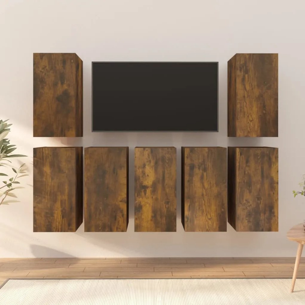 3120335 vidaXL Dulapuri TV, 7 buc, stejar afumat, 30,5x30x60 cm lemn prelucrat