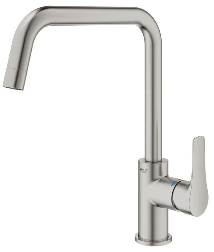 Baterie bucatarie Grohe Eurosmart Supersteel mat cu pipa inalta