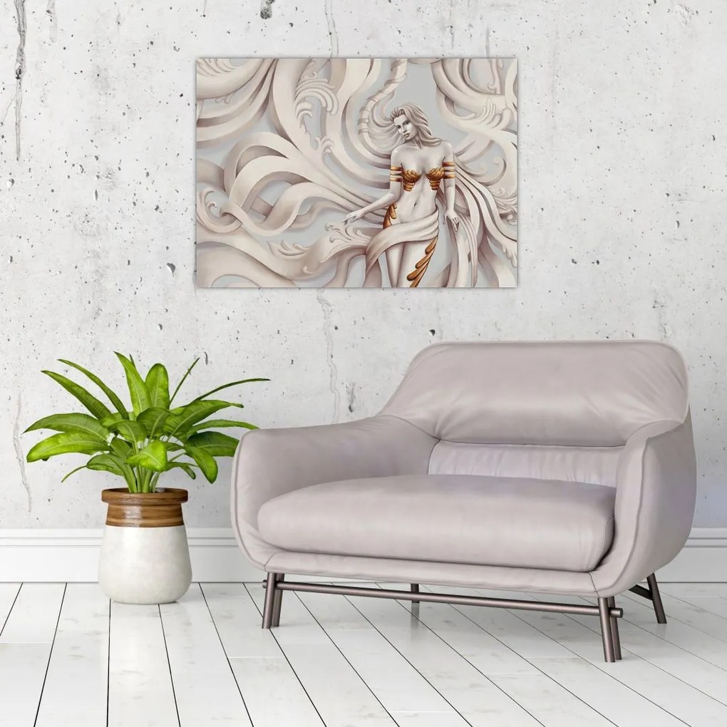 Tablou pe sticlă - Zeița motiv floral (70x50 cm)