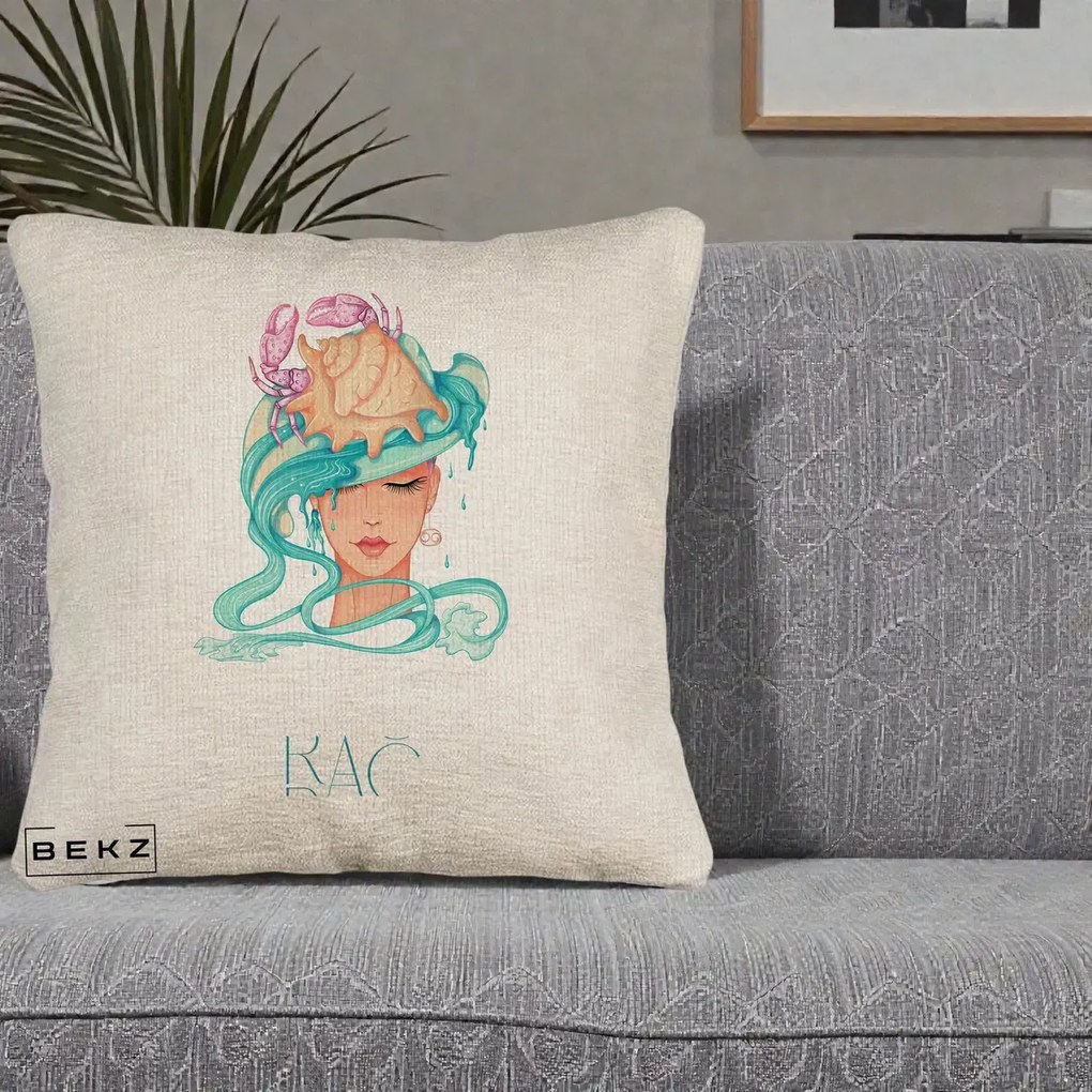 Perna Personalizata Zodie Rac, 40x40 cm, Bej Canapea, Husa Detasabila, Perna Inclusa, BEKZ®