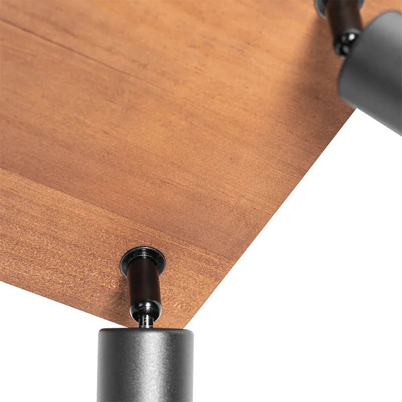 Spotlight industrial negru cu lemn 4 lumini - Kristina