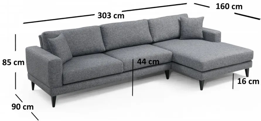 Coltar Extensibil Nordic Corner Right (L3+Chl), Gri Inchis