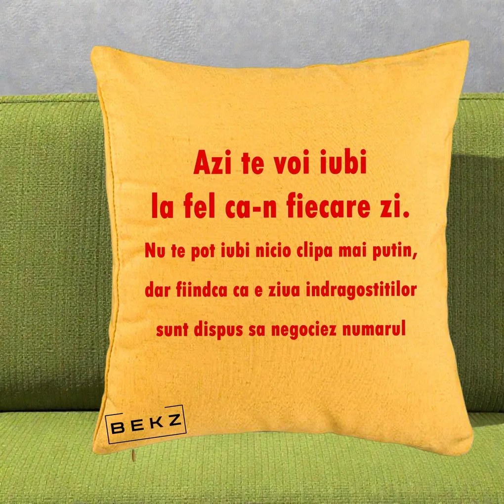 Cadou pentru Iubita - Perna Personalizata Azi Te Voi Iubi, 40x40 cm, Galben, Husa Detasabila, Perna Inclusa, BEKZ®