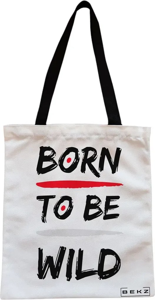 Sacosa de Panza pentru Cumparaturi, Geanta Tote, model Born to be wild, Cu fermoar, 38x34.5 cm, Alba, BEKZ®