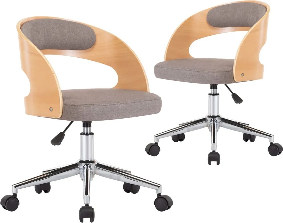 vidaXL Scaune pivotante de masă 2 buc. gri taupe, lemn curbat & textil