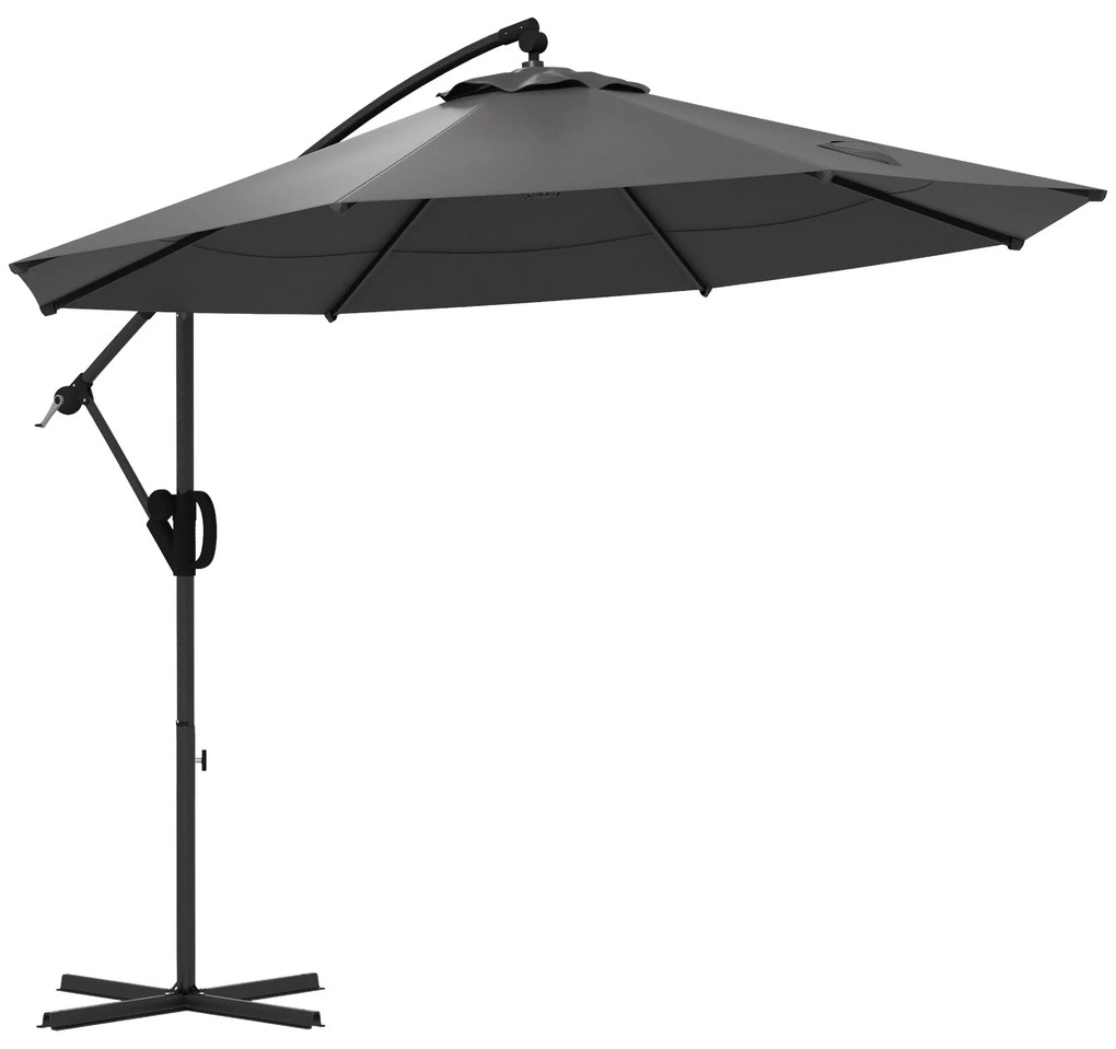 Outsunny Umbrelă de soare cu suspensie, inclusiv bază în formă de cruce, 293 x 293 x 260 cm, Gri | Aosom Romania