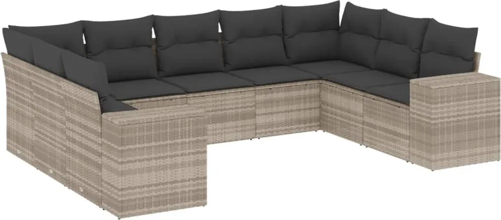 vidaXL Set canapele de grădină cu perne, 9 piese gri deschis poliratan