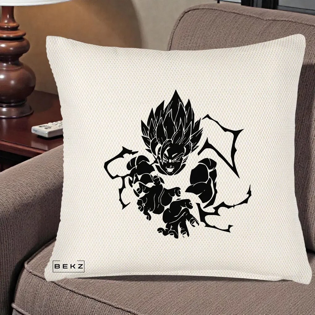 Perna Personalizata Dragon Ball Goku Super Saiyan Silueta, 40x40 cm, Crem Reliefat, Husa Detasabila, Perna Inclusa, BEKZ®