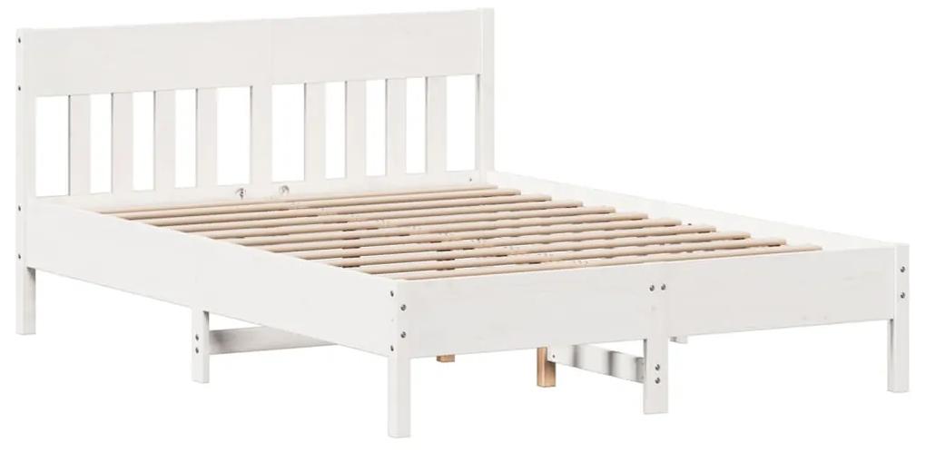 842667 vidaXL Cadru de pat cu tăblie, alb, 135x190 cm, lemn masiv de pin