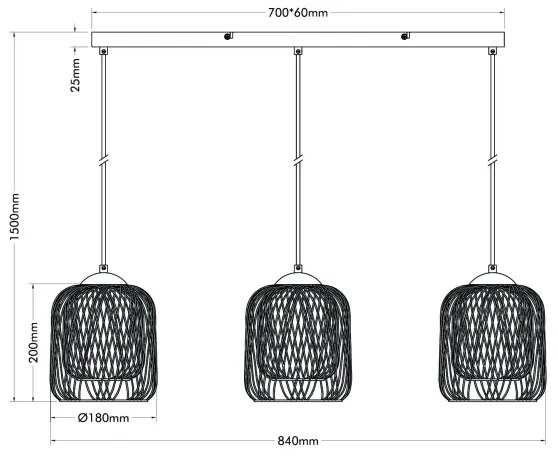 Globo 15965-3H - Lustră suspendată pe cablu DICHTI, 3x E27/40W/230V