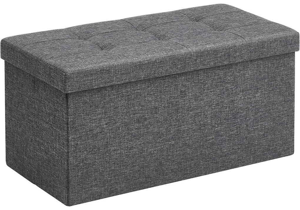 Pouf, banc de depozitare 76 x 38 x 38 cm, gri inchis | SONGMICS