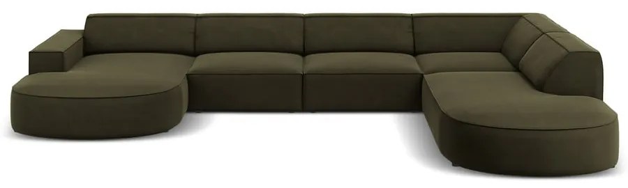 Colțar verde cu tapițerie din catifea (cu șezlong pe partea dreaptă) Jodie - Micadoni Home