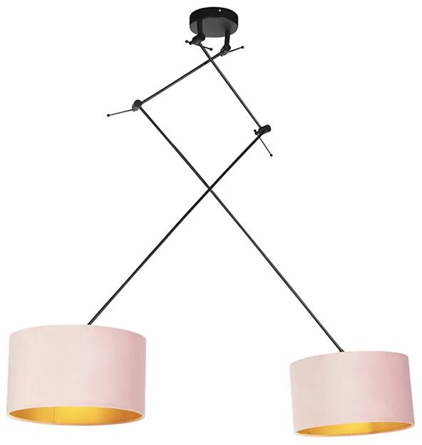 Lampă suspendată cu nuanțe de catifea roz cu auriu 35 cm - Blitz II negru