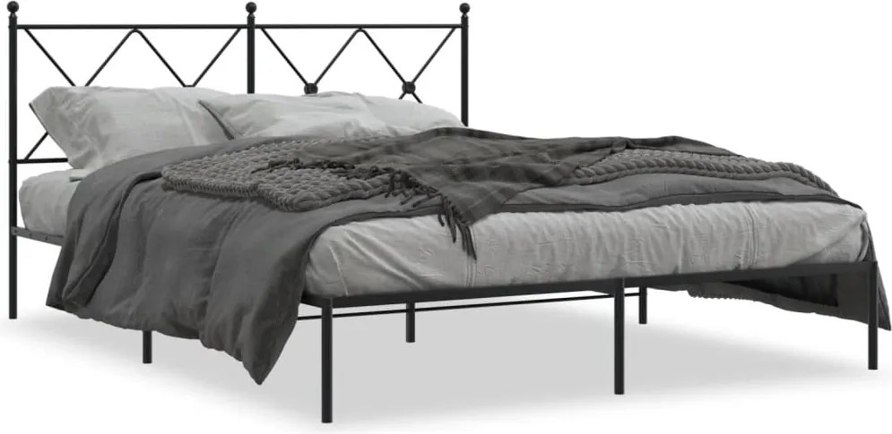 vidaXL Cadru de pat metalic cu tăblie, negru, 160x200 cm