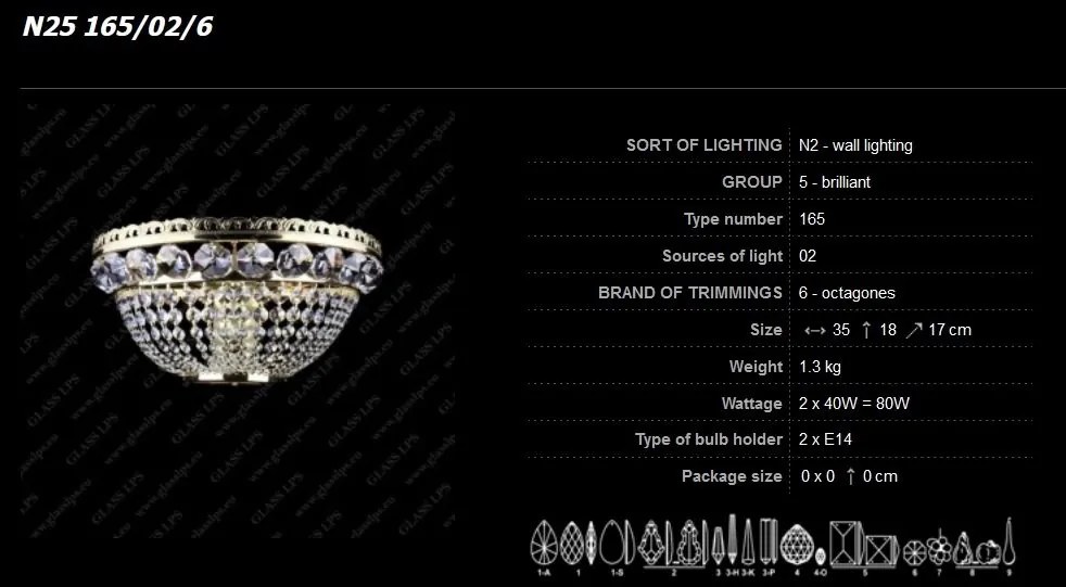 Aplica de perete Lux cristal Bohemia N25 165/02/6