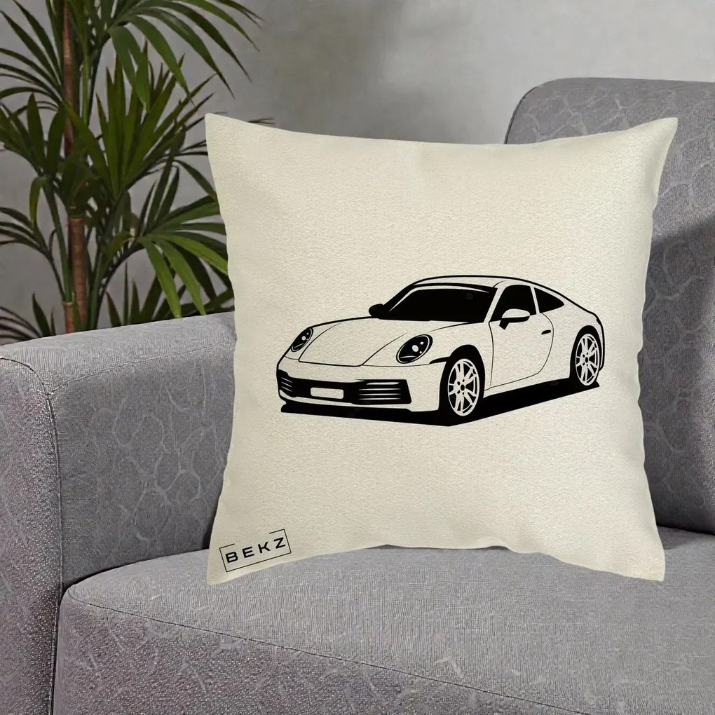 Perna Personalizata Porsche 911 Silueta, 40x40 cm, Ecru, Husa Detasabila, Perna Inclusa, BEKZ®