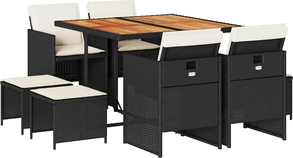 vidaXL Set mobilier de grădină cu perne, 9 piese, negru, poliratan