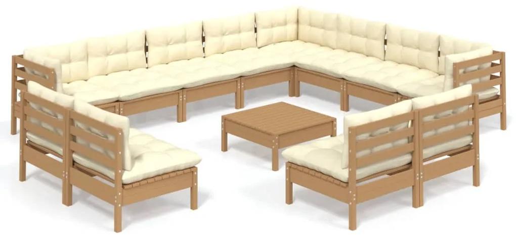 3096884 vidaXL Set mobilier de grădină cu perne 13 piese maro miere lemn pin