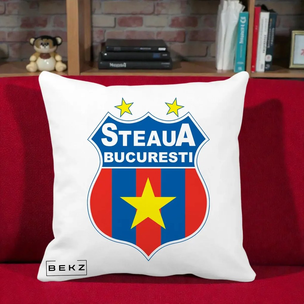 Perna Personalizata Steaua Bucuresti Fotbal, 40x40 cm, Alba Mata, Husa Detasabila, Perna Inclusa, BEKZ®
