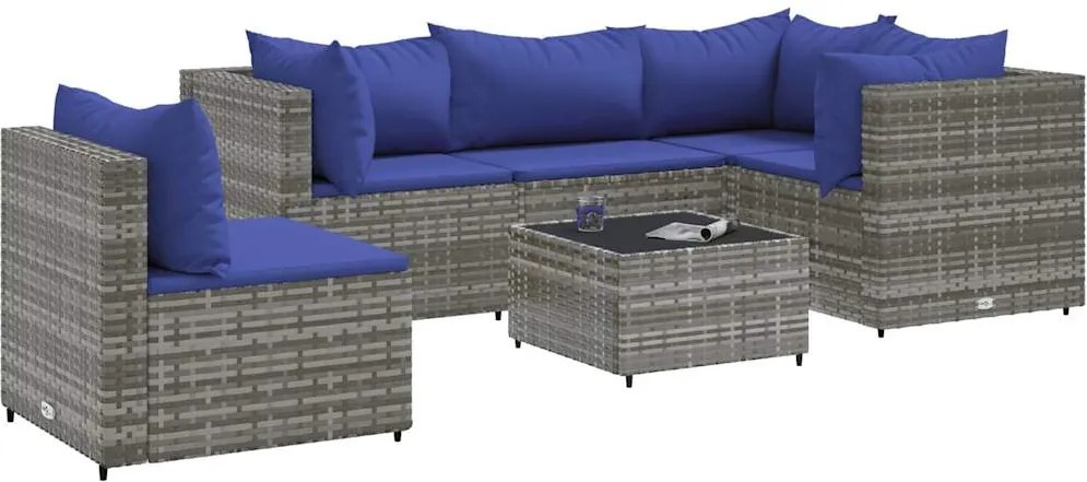 vidaXL Set mobilier de grădină cu perne, 6 piese, gri, poliratan