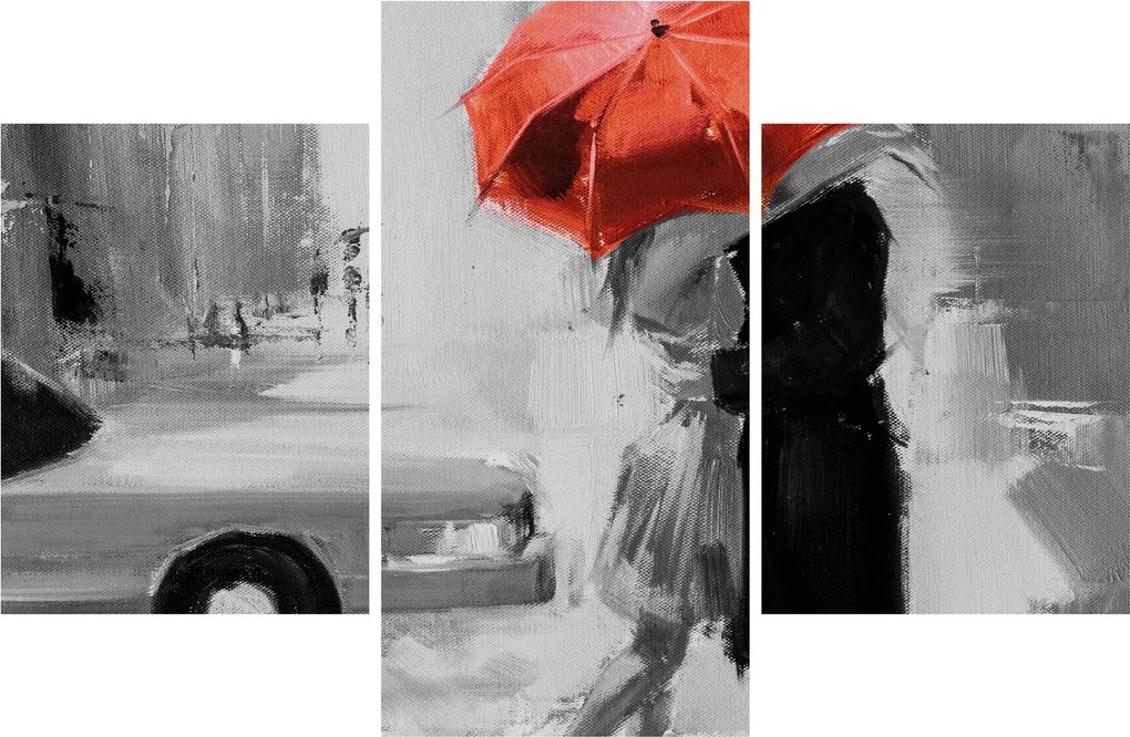 Tablou - Cuplu în dragoste sub o umbrelă, roșu (90x60 cm)